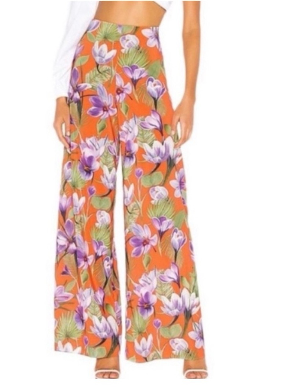 Alice + Olivia Athena Wide Leg Trouser Pants in Floral Palm Coral Size 8